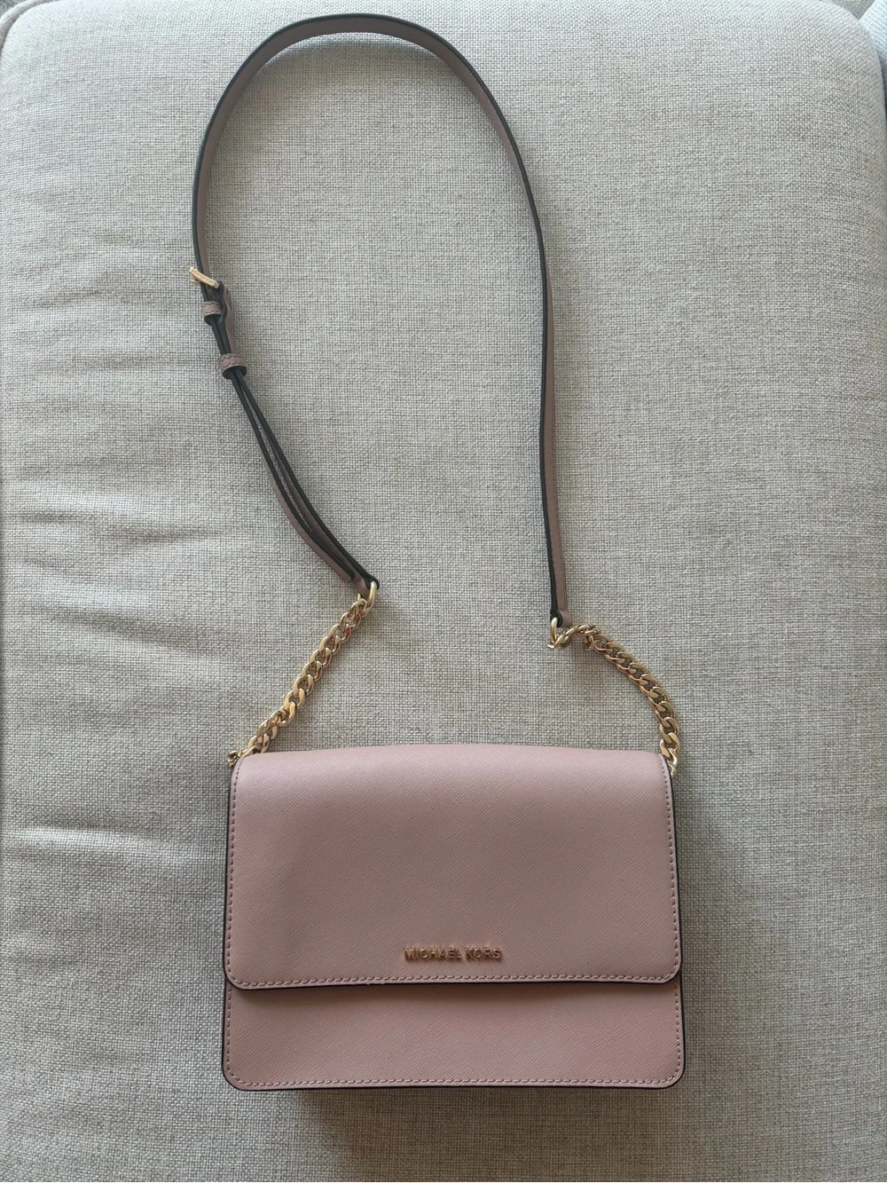 Daniela Large Saffiano Leather Crossbody Bag (Color: Fawn)